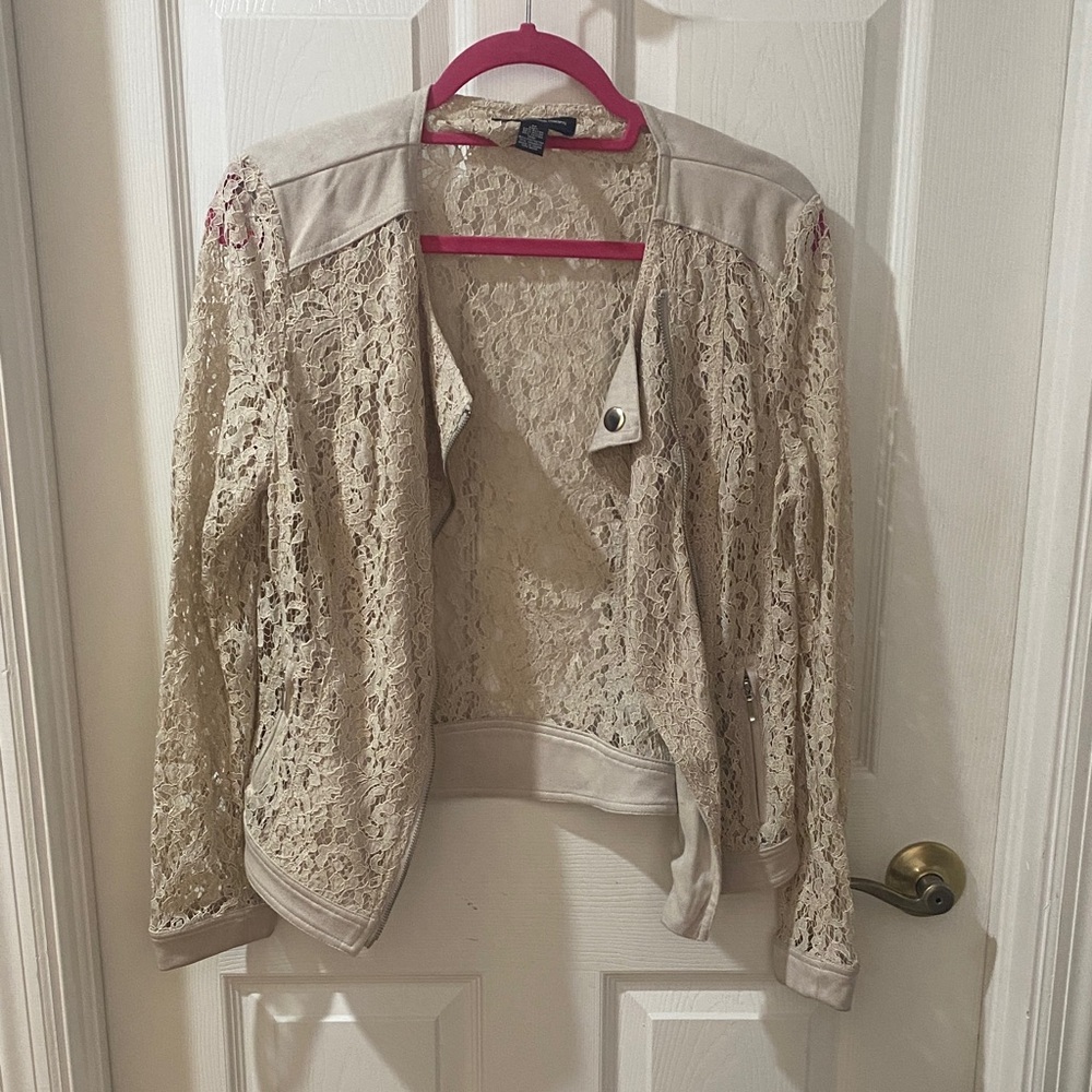 INC International Concepts Cream Lace Blazer